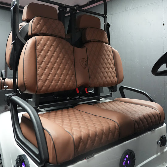EA4R+ 60V electric golf cart interior with premium stitched seats and rear seating